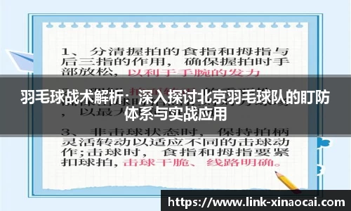 羽毛球战术解析:深入探讨北京羽毛球队的盯防体系与实战应用